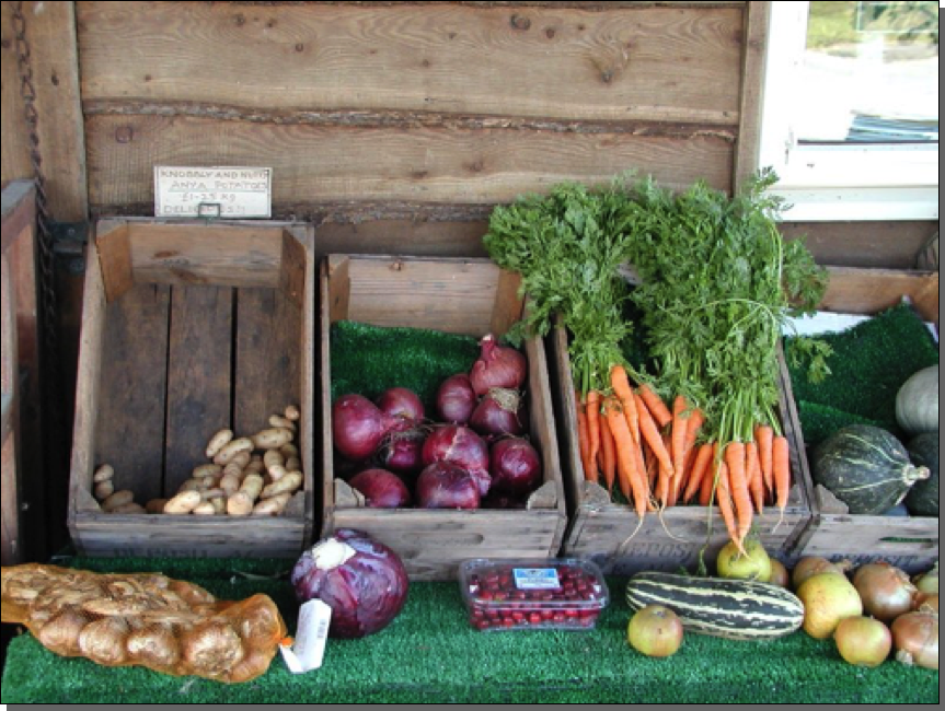 Old english half bushel boxes Abbey Parks Farm Shop, Lincolnshire

